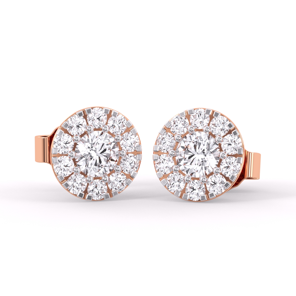 Delicate Round Halo Diamond Stud Earrings